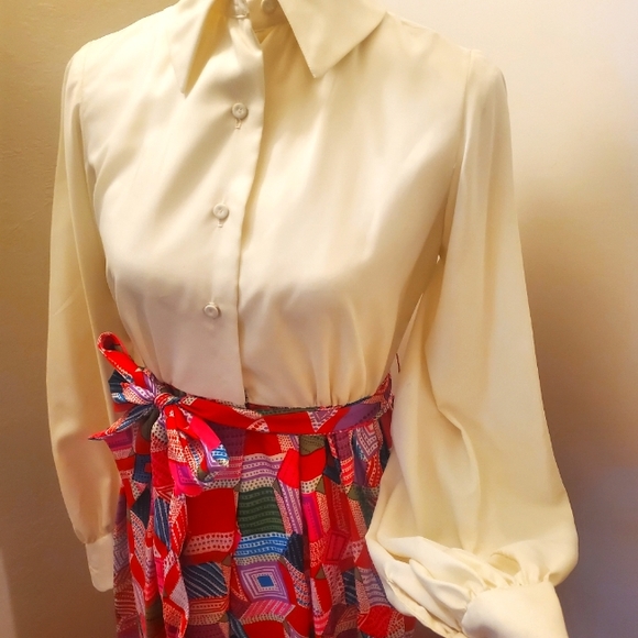 Vintage maxi 70s / late 60s Abercrombie & Fitch mod pattern long sleeve dress - Picture 3 of 8